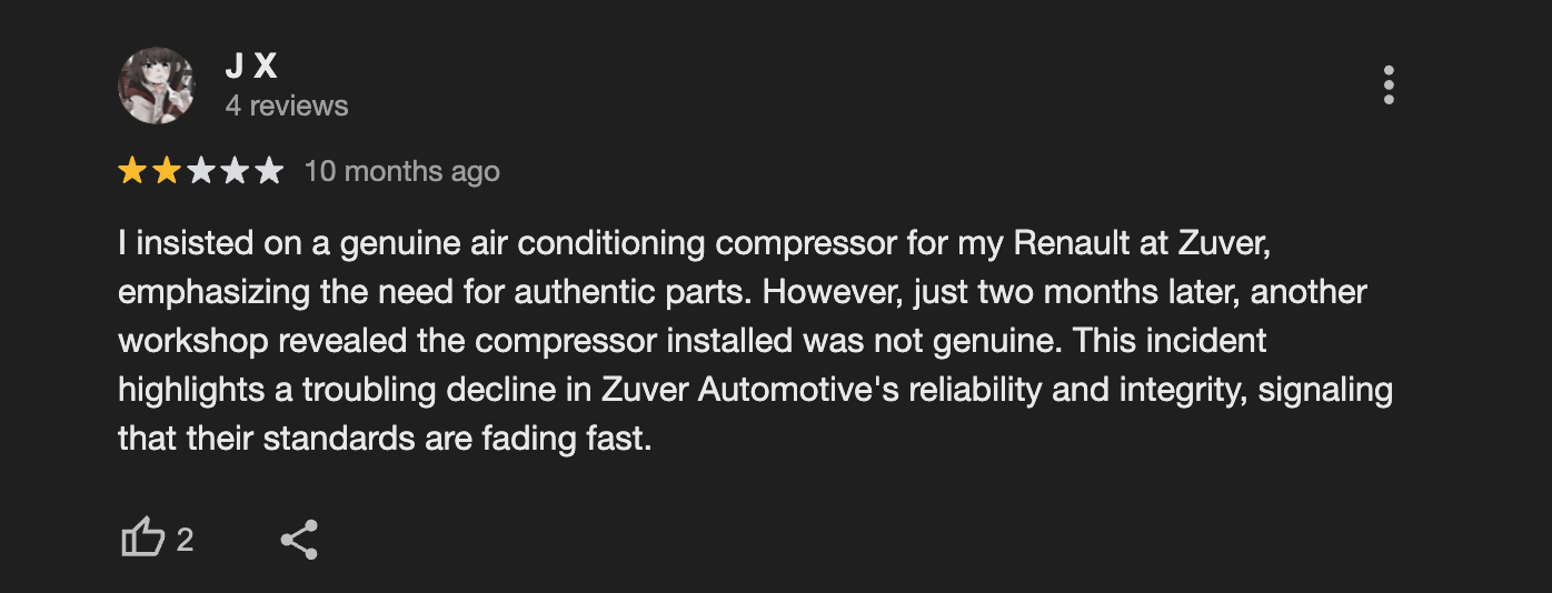 zuver singapore google reviews